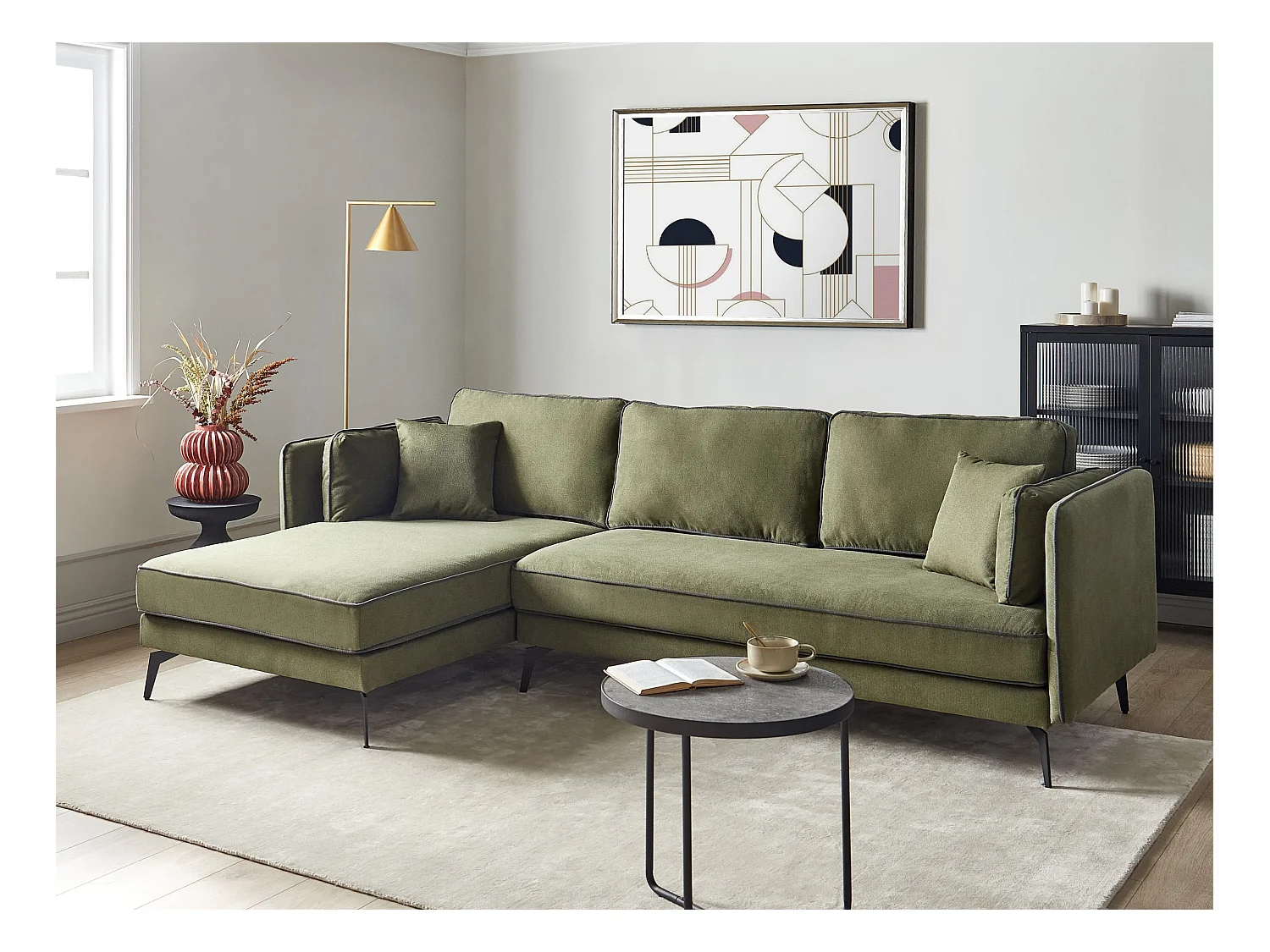 Sofá de canto ALTAN Tecido Verde 3 lugares à direita