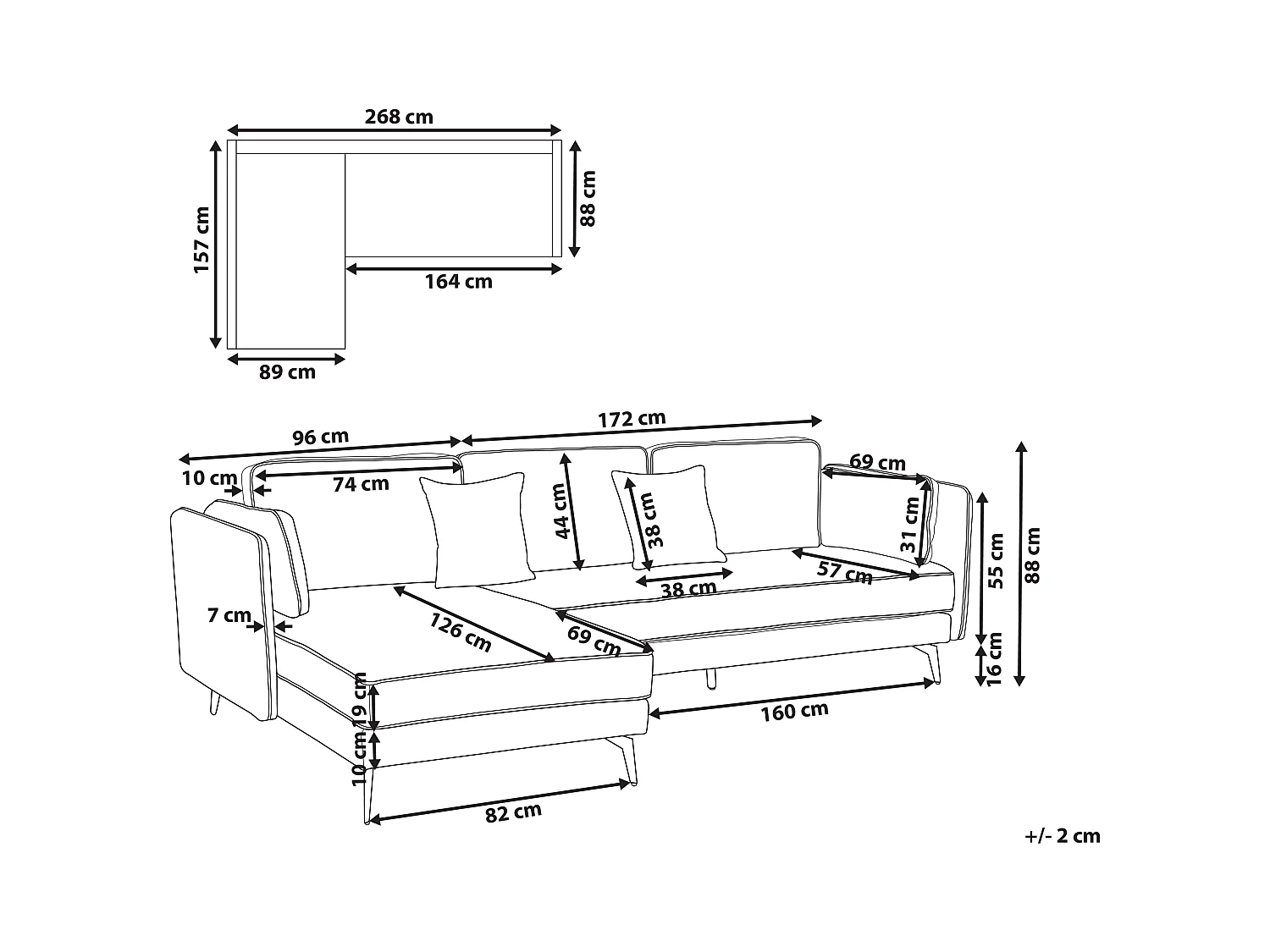Sofá de canto ALTAN Tecido Verde 3 lugares à direita