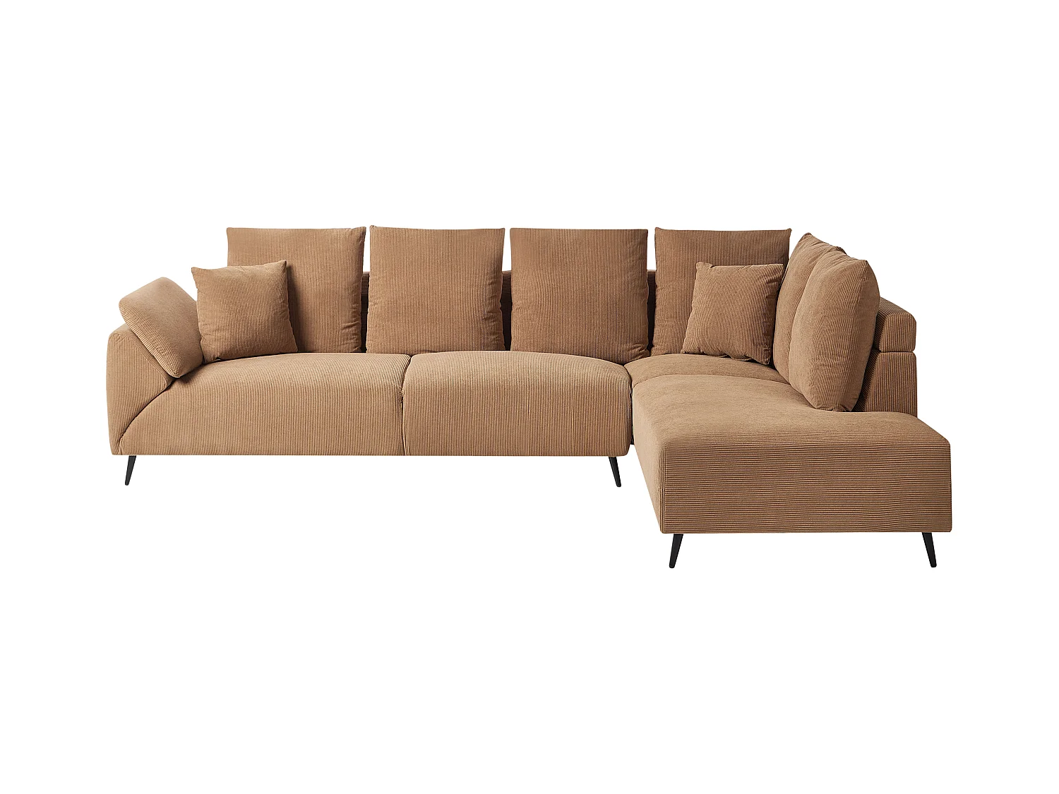 4-Sitzer Ecksofa Cordbezug braun mit schwarzen Metallbeinen Kissen modern Lunner