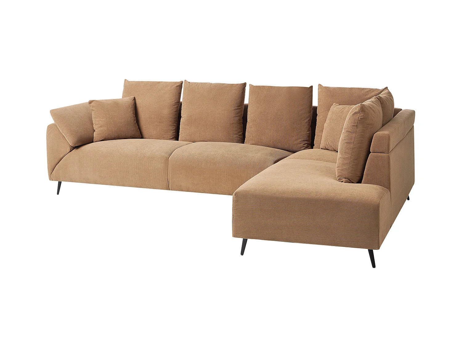 4-Sitzer Ecksofa Cordbezug braun mit schwarzen Metallbeinen Kissen modern Lunner