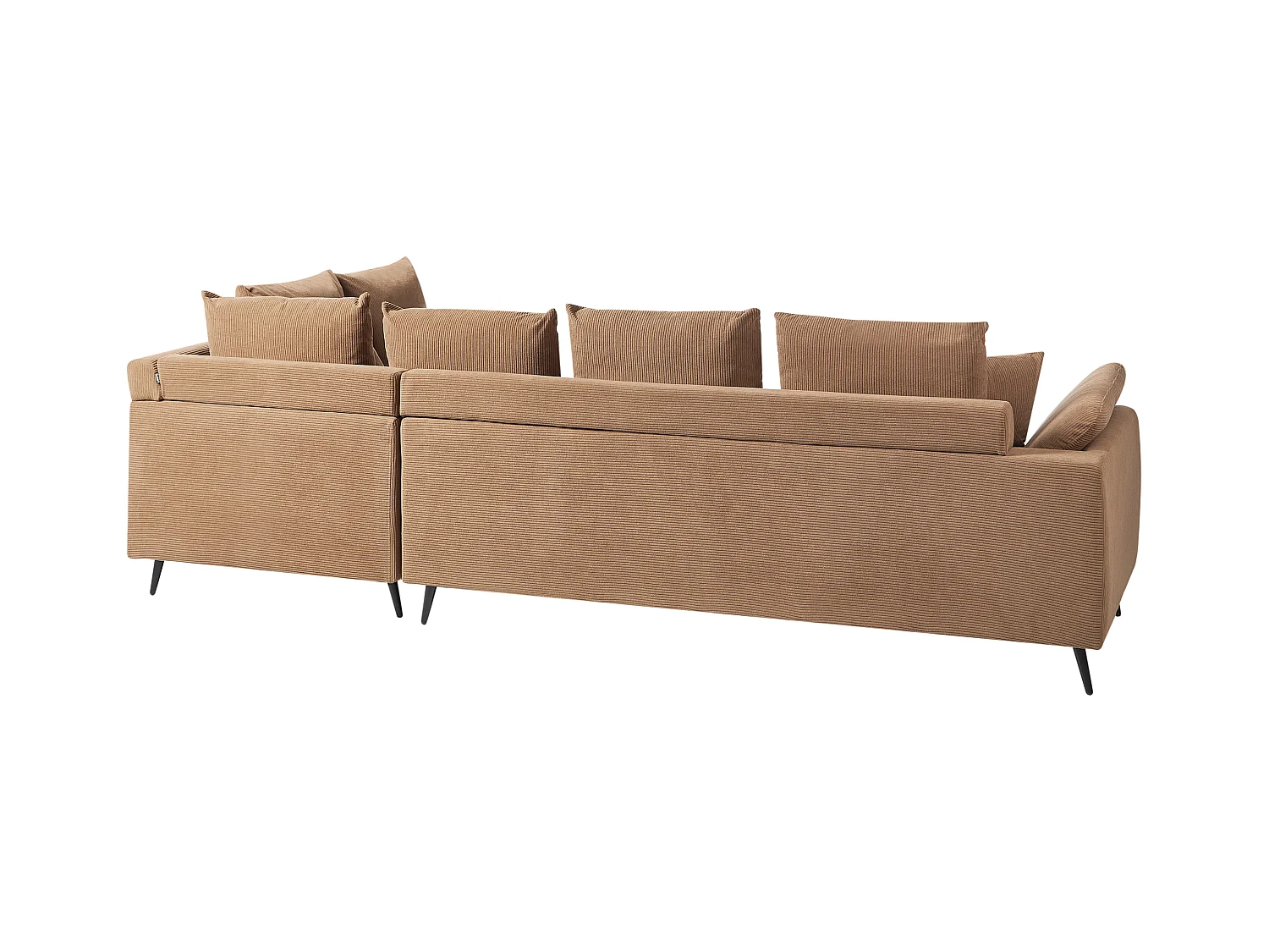 4-Sitzer Ecksofa Cordbezug braun mit schwarzen Metallbeinen Kissen modern Lunner