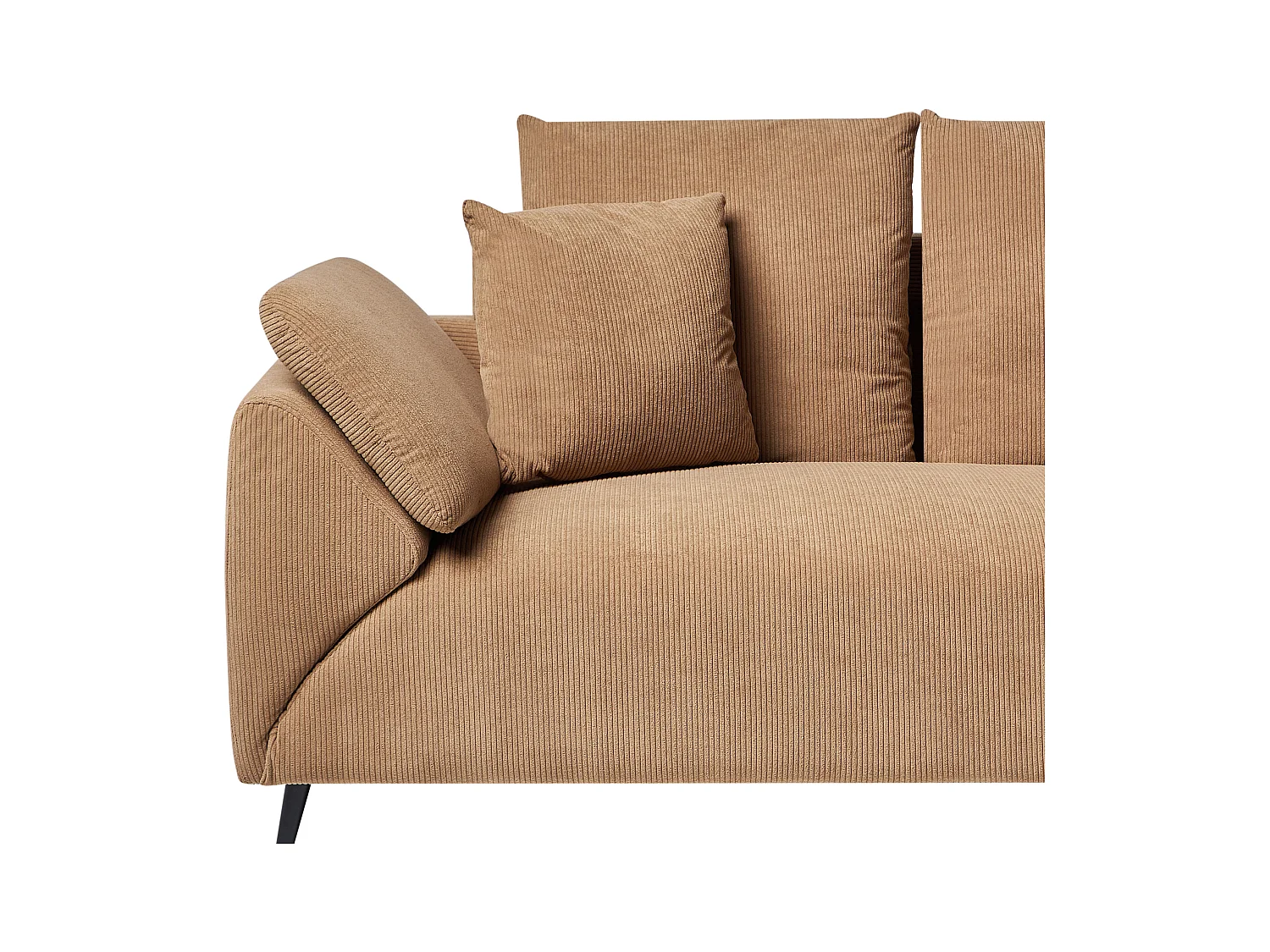 4-Sitzer Ecksofa Cordbezug braun mit schwarzen Metallbeinen Kissen modern Lunner
