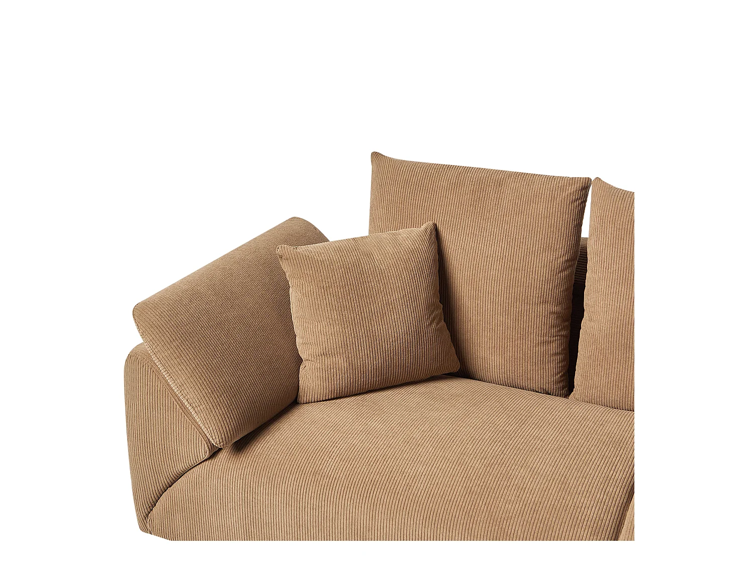 4-Sitzer Ecksofa Cordbezug braun mit schwarzen Metallbeinen Kissen modern Lunner