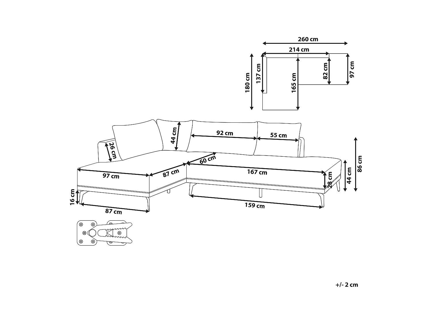 Ecksofa MYKEN Stoff Hellgrau 3-Sitzer rechtsseitig