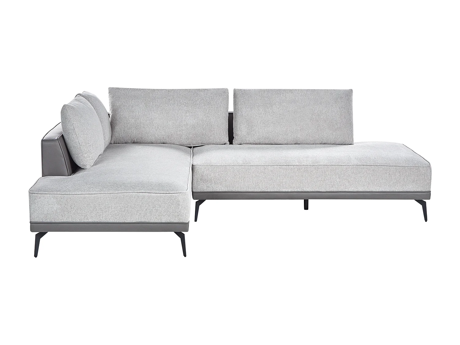 Canapé d'Angle à gauche avec Coussins en Tissu Polyester et Similicuir Gris et Noir Myken