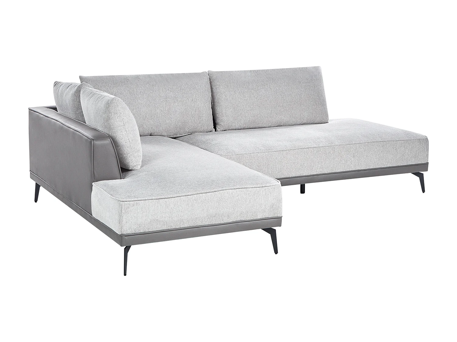 Canapé d'Angle à Droite avec Coussins en Tissu Polyester et Similicuir Gris et Noir Myken