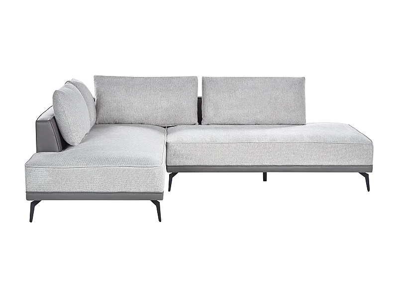 Canapé d'Angle à gauche avec Coussins en Tissu Polyester et Similicuir Gris et Noir Myken