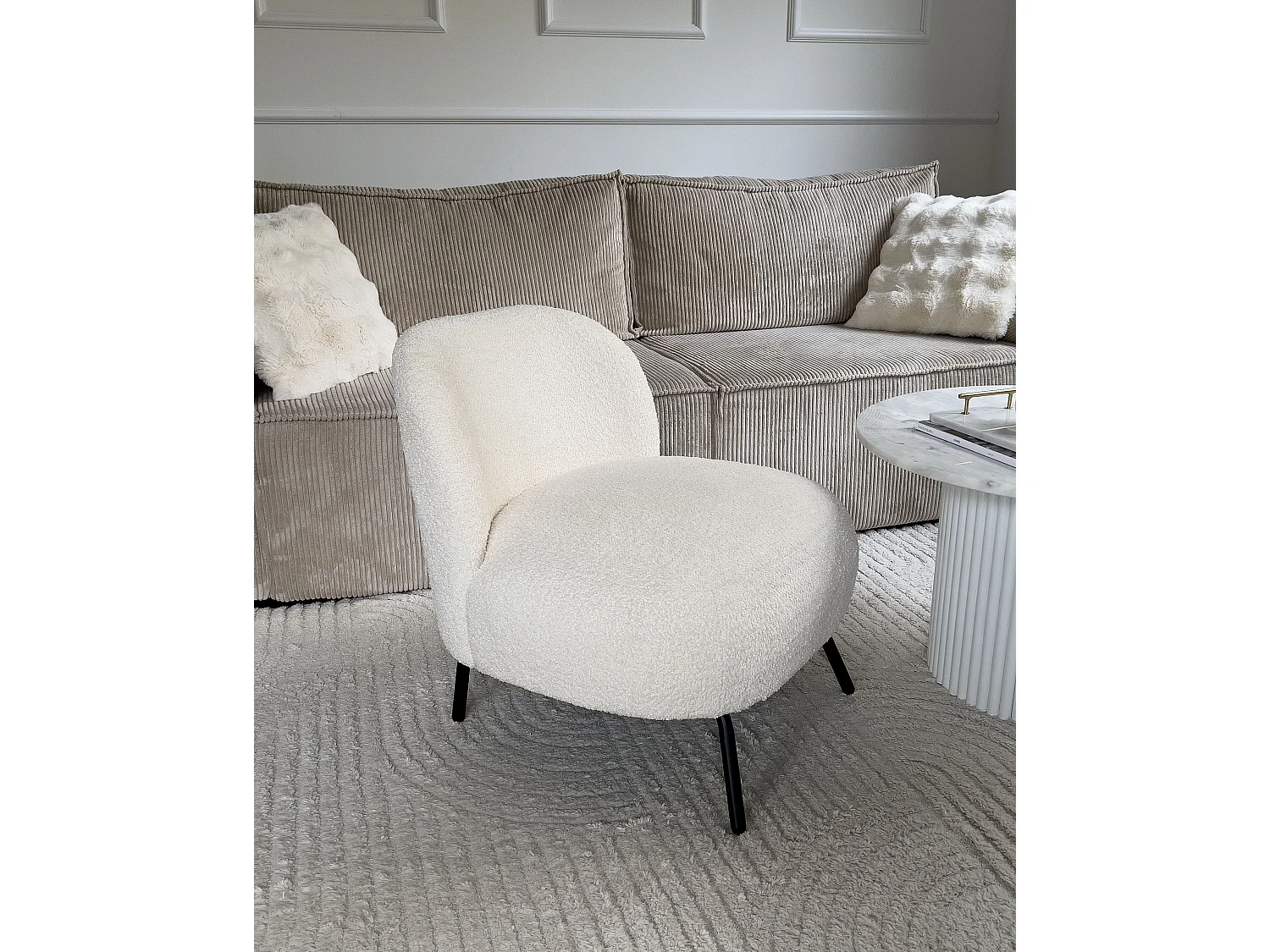 Sessel KUMLA Bouclé Cremeweiss