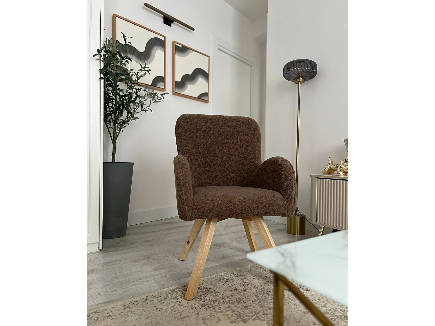 Fauteuil BJARN Bouclé Marron