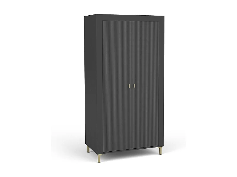 Armoire Mormavu 100, Chêne|Noir mat, 194x97x56cm, Portes d'armoire: Avec des charnières