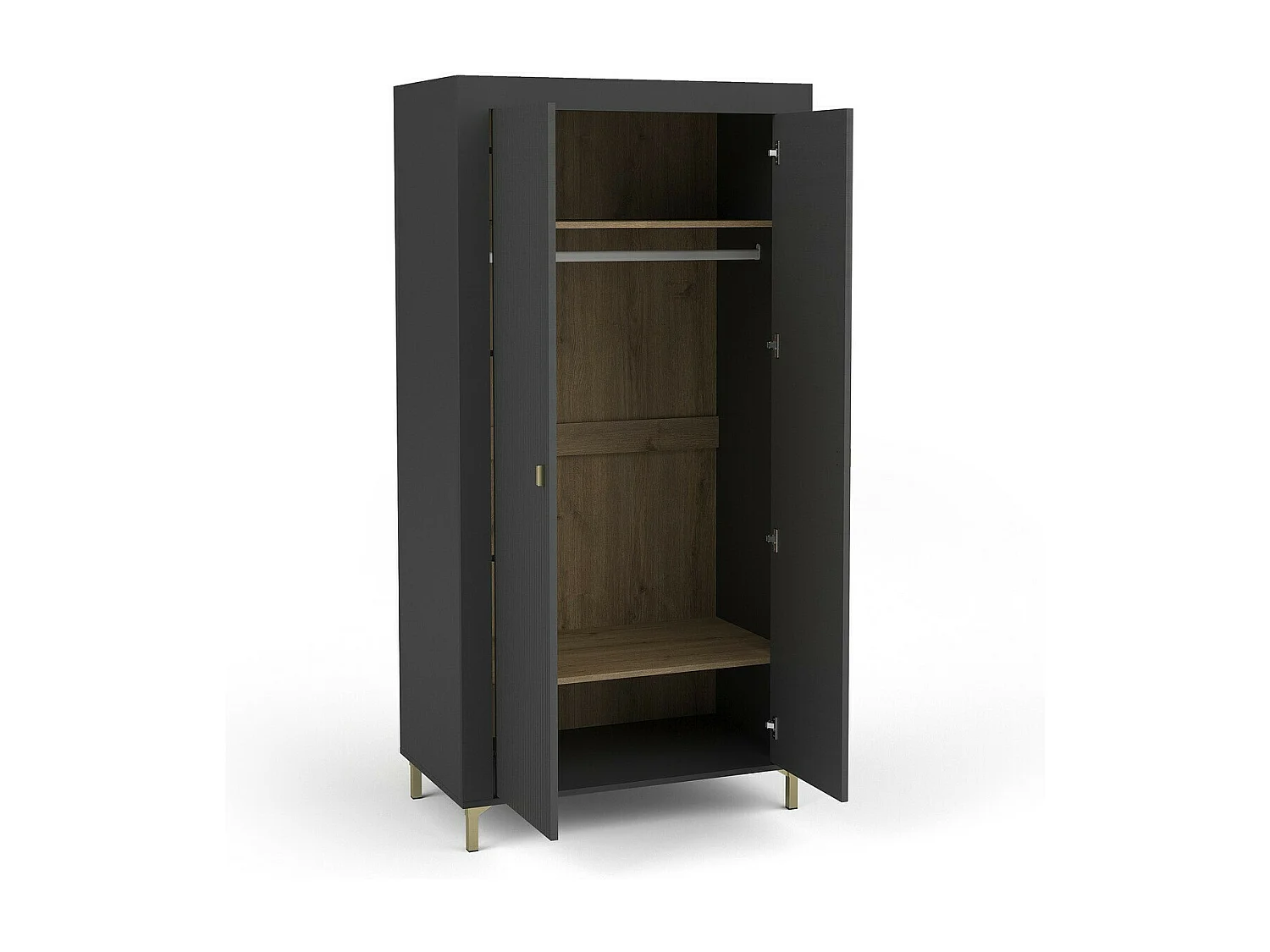 Armoire Mormavu 100, Noir mat|Chêne, 194x97x56cm, Portes d'armoire: Avec des charnières