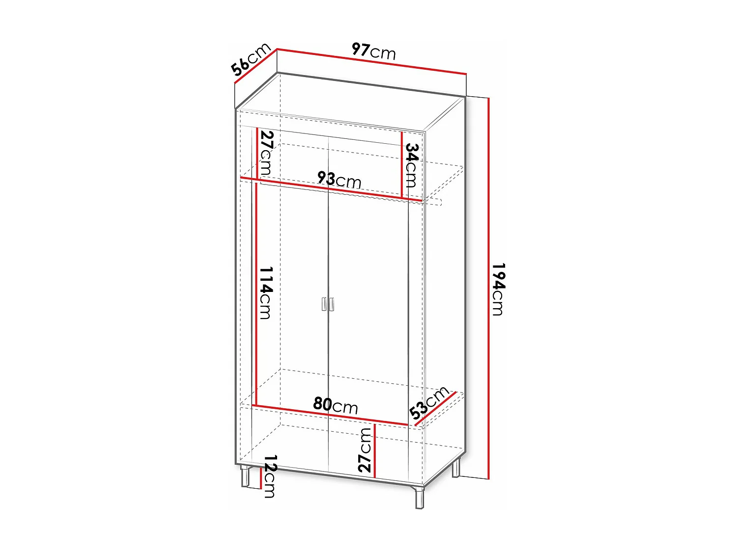 Armoire Mormavu 100, Noir mat|Chêne, 194x97x56cm, Portes d'armoire: Avec des charnières