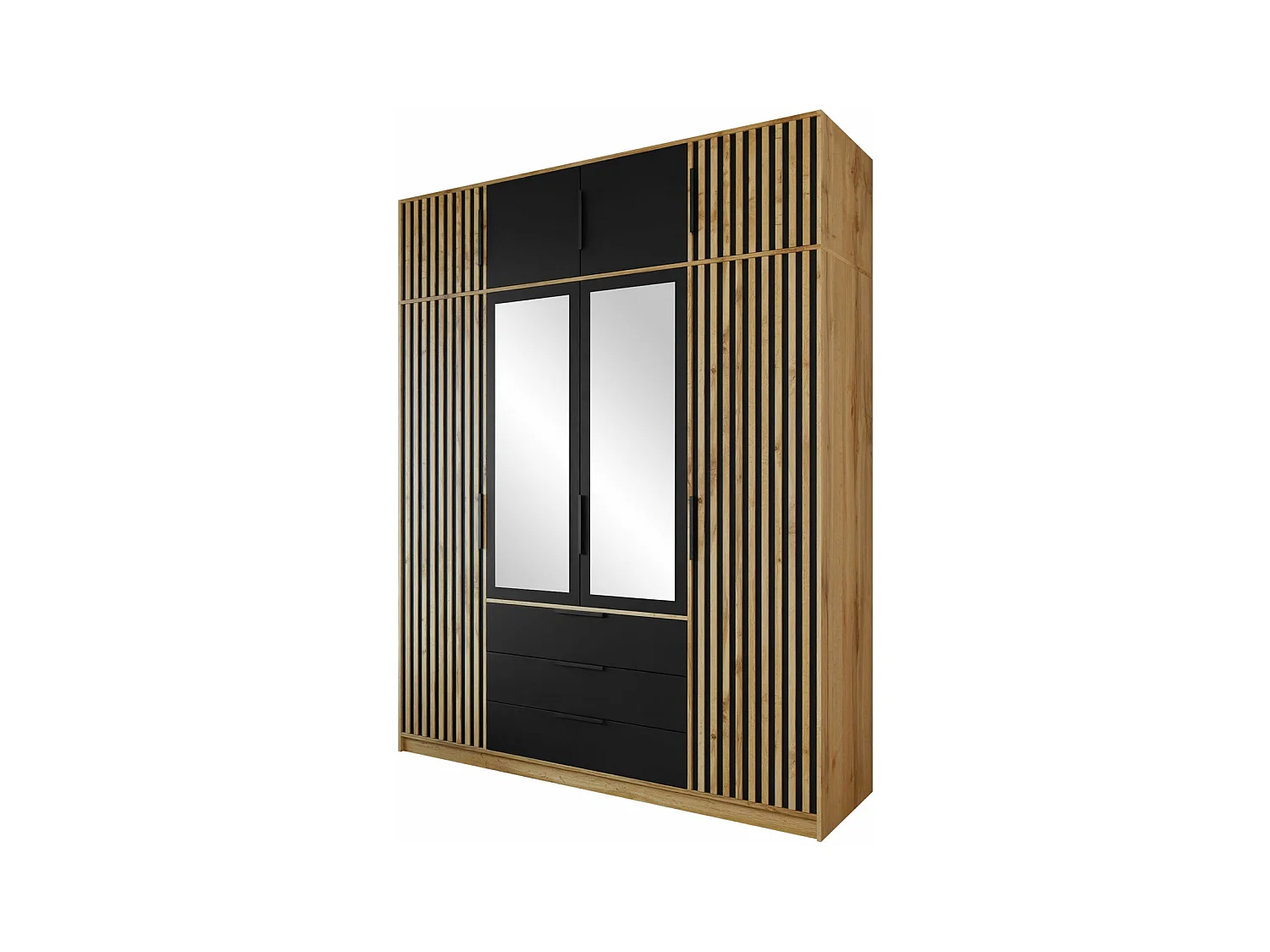 Armario Enolevo 108, Negro|Roble wotan, 200x196x58cm, Puertas de armario: Con bisagras