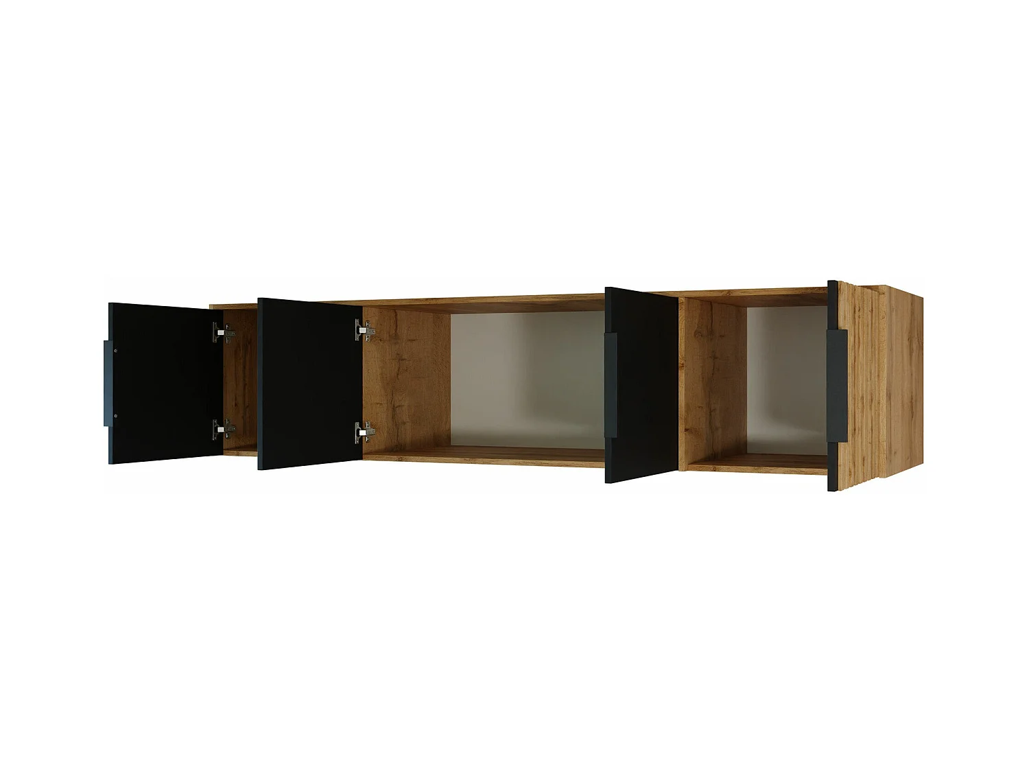 Armario Enolevo 108, Negro|Roble wotan, 200x196x58cm, Puertas de armario: Con bisagras