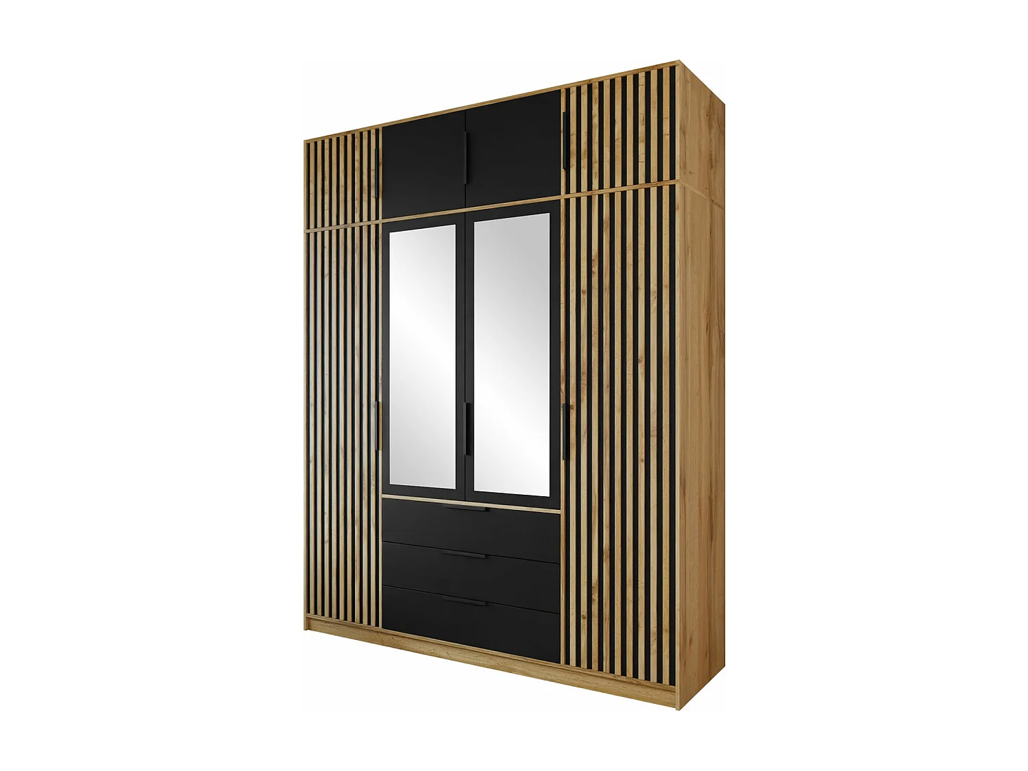 Armario Enolevo 108, Negro|Roble wotan, 200x196x58cm, Puertas de armario: Con bisagras