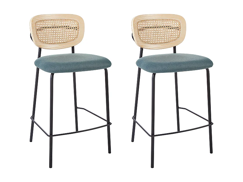Set mit 2 Barstühlen MAYETTA Rattan Blaugrün