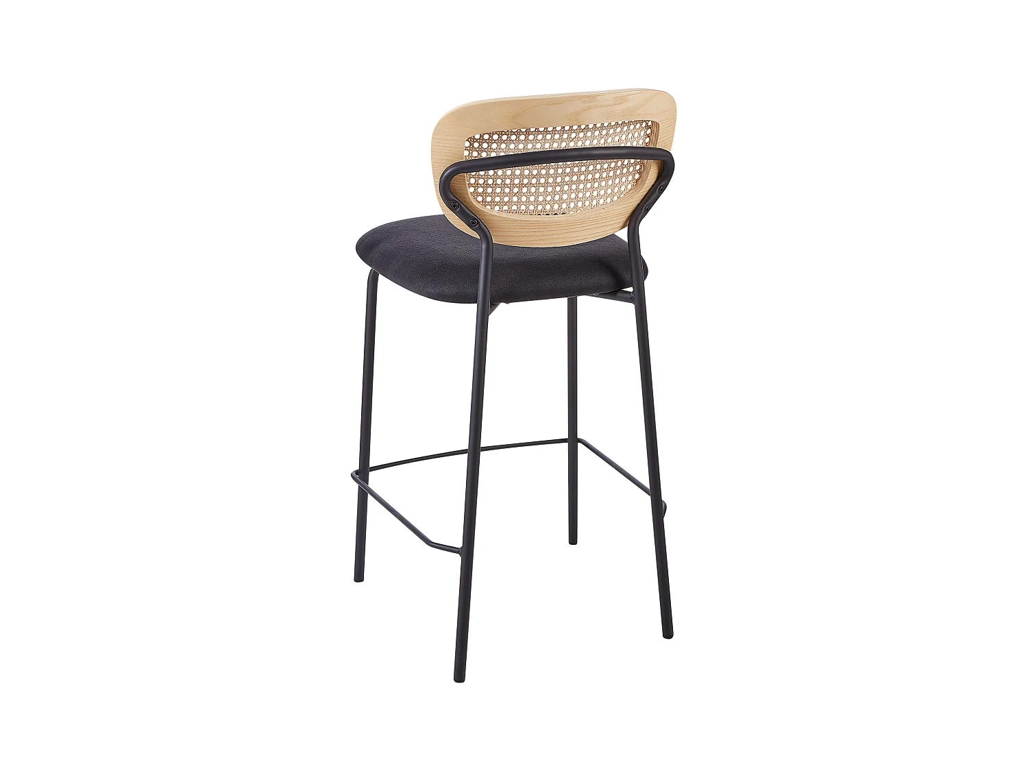 2er Set Moderne Barstühle Wiener Geflecht Rattan Rückenlehne Hocker Polyester Sitz ohne Armlehne Schwarze Beine Schwarz Mayetta