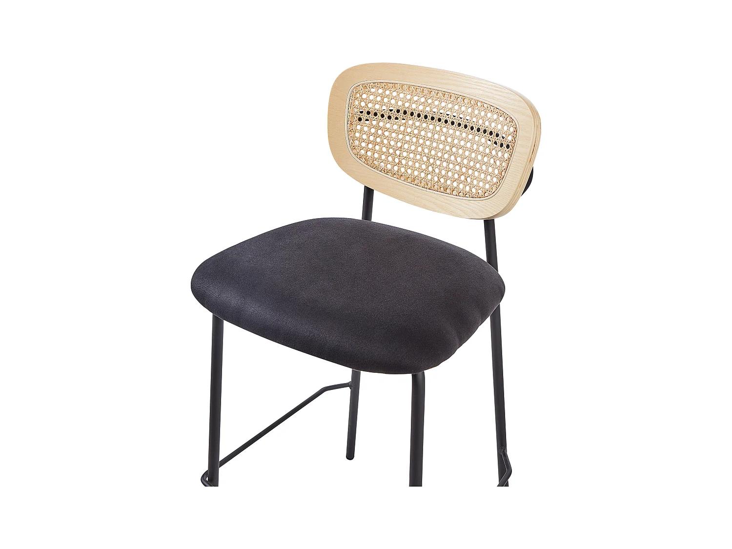 2er Set Moderne Barstühle Wiener Geflecht Rattan Rückenlehne Hocker Polyester Sitz ohne Armlehne Schwarze Beine Schwarz Mayetta