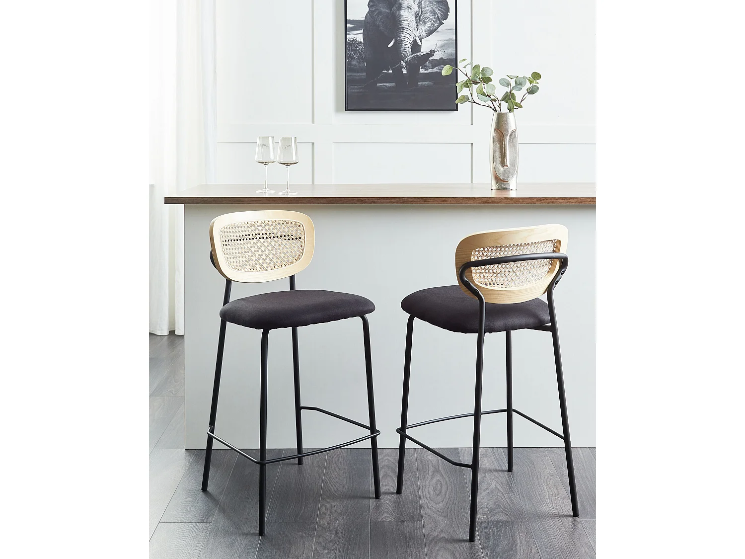 Lot de 2 chaises de bar MAYETTA Rotin Noir