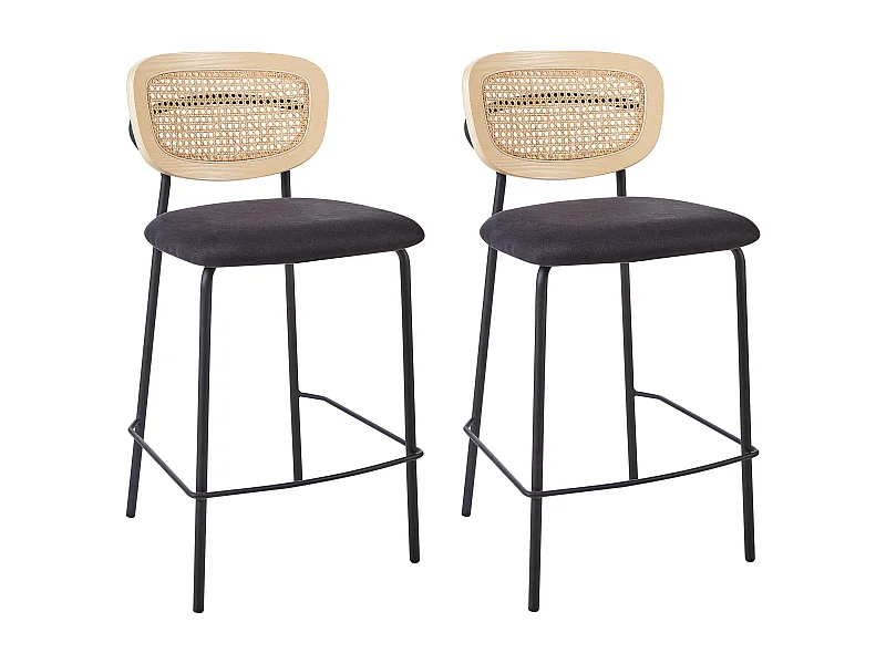 Conjunto de 2 bancos de bar MAYETTA Rattan Preto