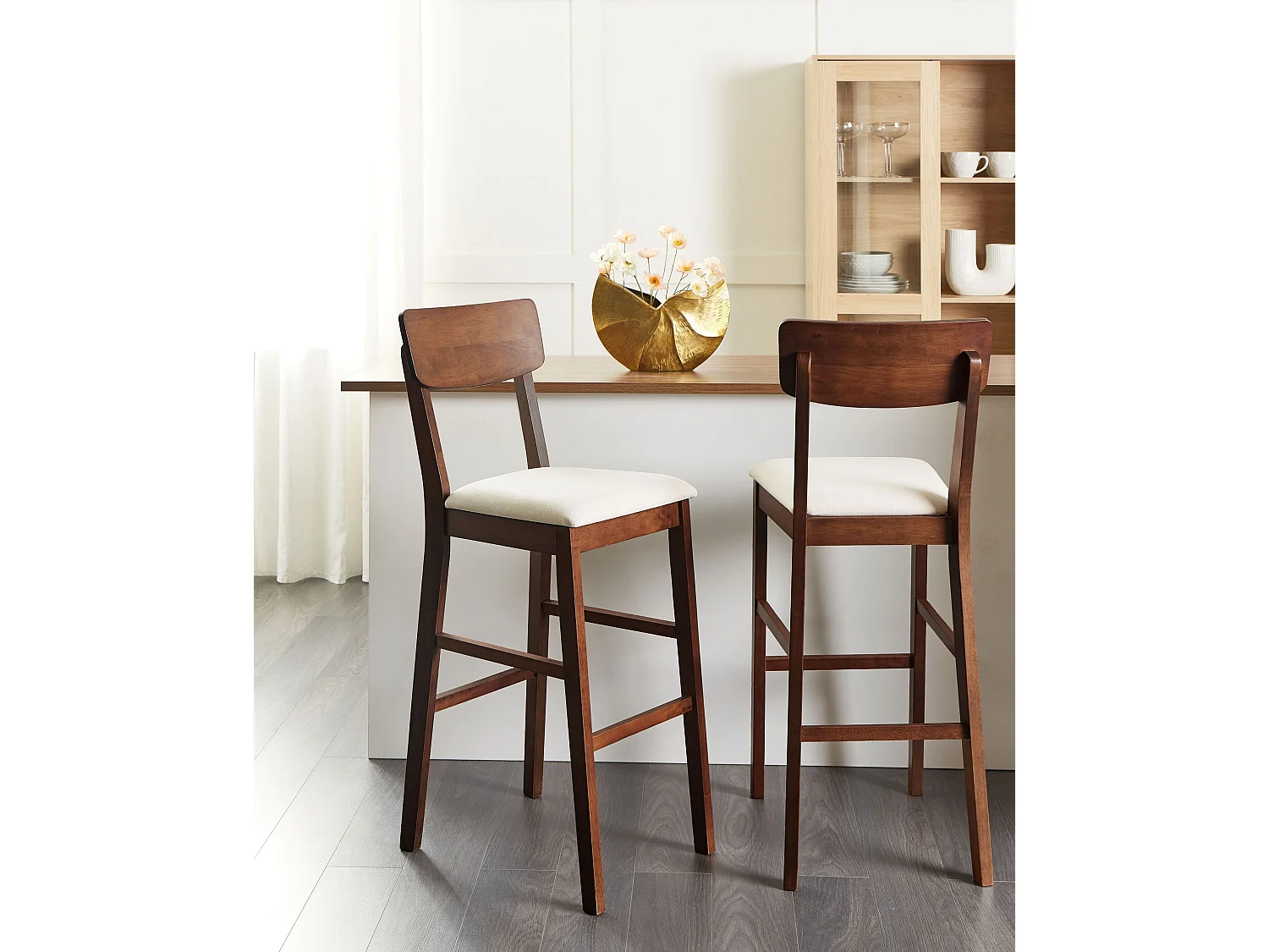Lot de 2 chaises de bar AMBLER Marron foncé/beige