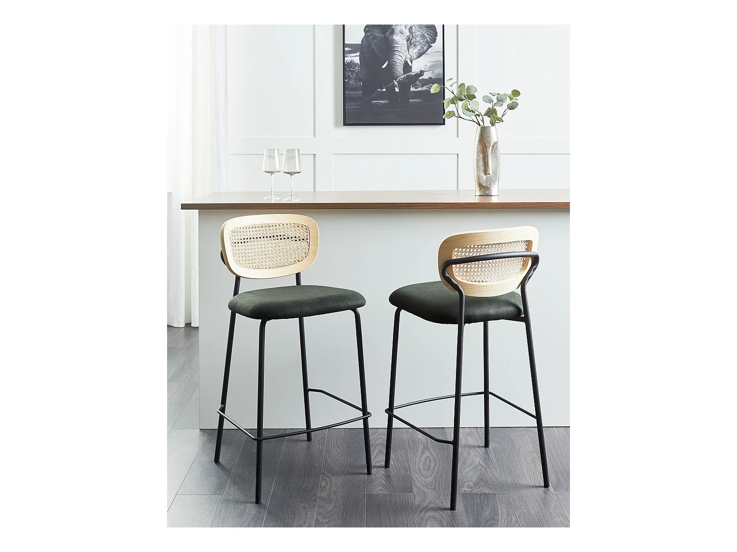 Set van 2 barstoelen MAYETTA Rotan Donkergroen