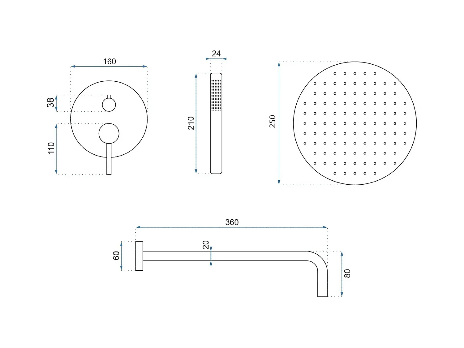 Inbouw Regendoucheset Rea Lungo Brush Copper