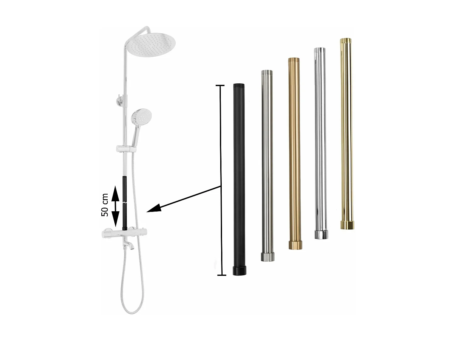 Extensão Para Conjunto Banheira E Chuveiro Rea 50Cm Brush Gold