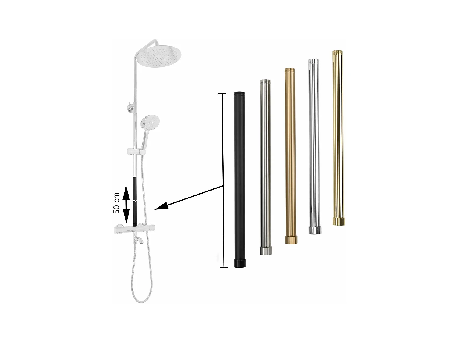 Extensão Para Conjunto Banheira E Chuveiro Rea 50Cm Black