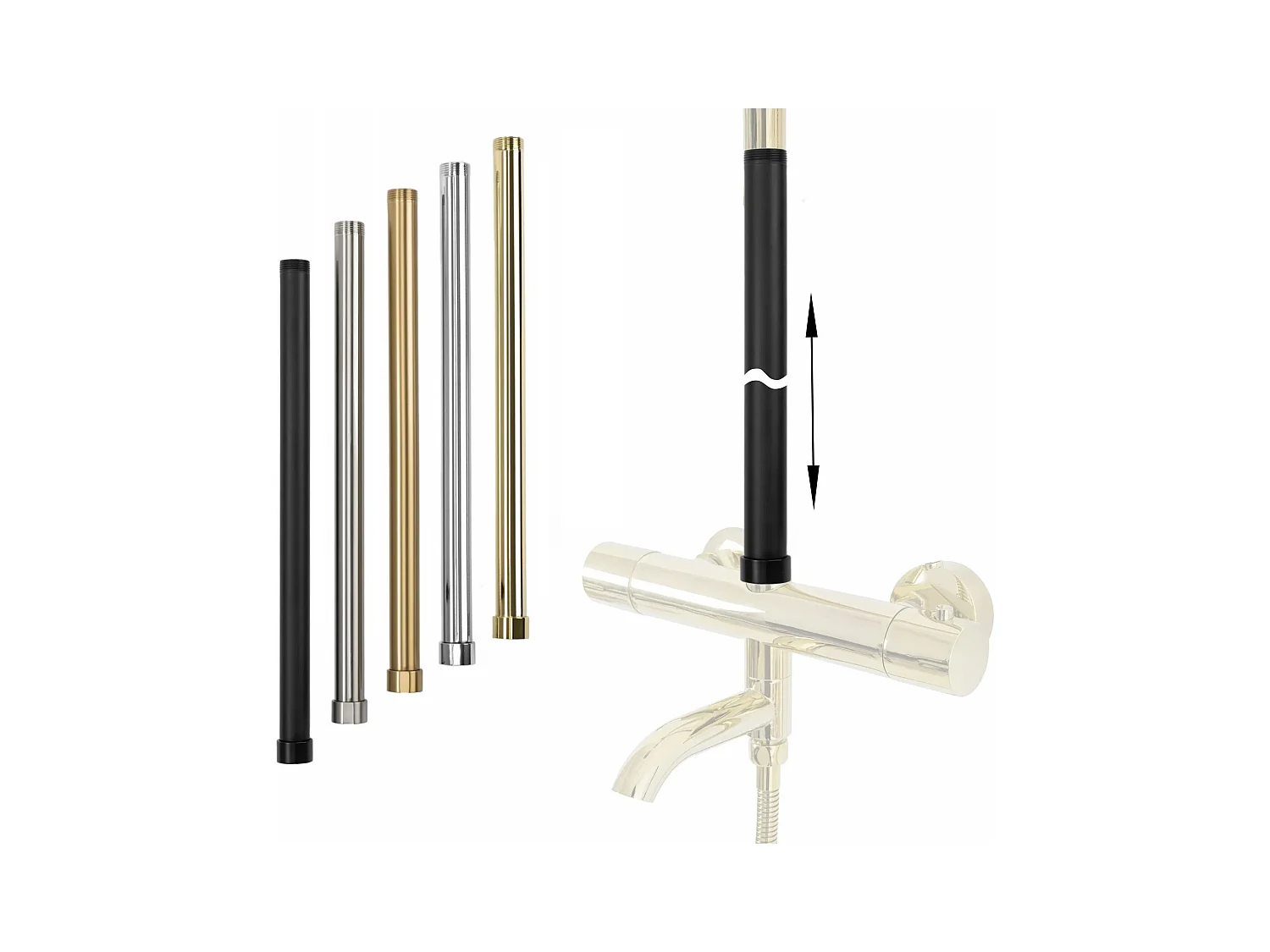 Extensão Para Conjunto Banheira E Chuveiro Rea 50Cm Black