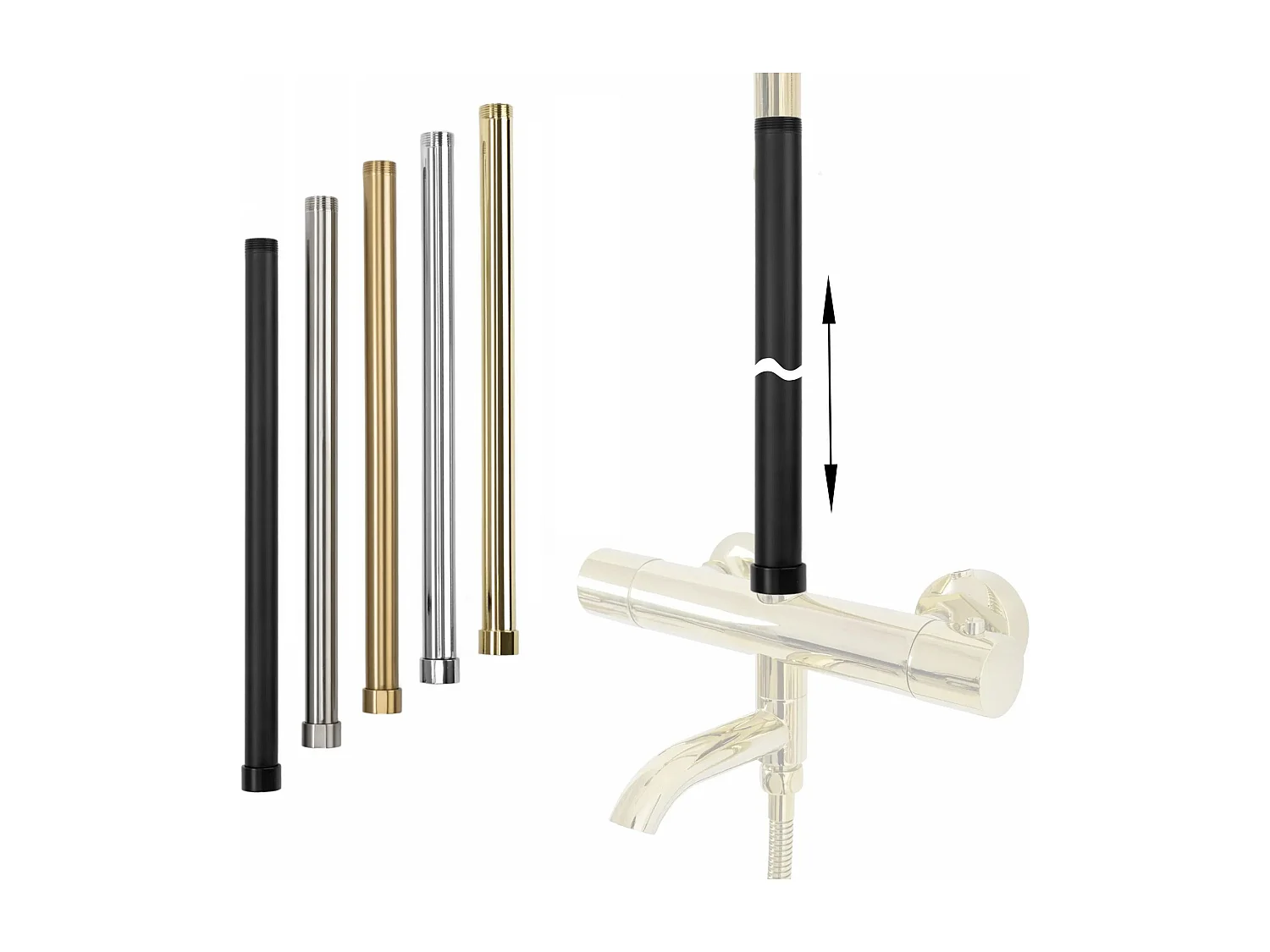 Extensão Para Conjunto Banheira E Chuveiro Rea 50Cm Black