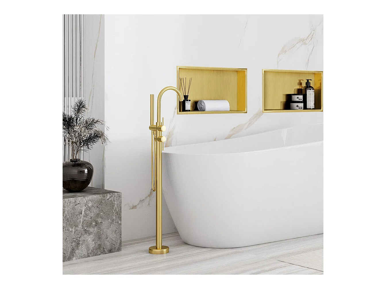 Étagère D'Encastrement Pour Salle De Bains Rea 8 30X45X10 Brush Gold