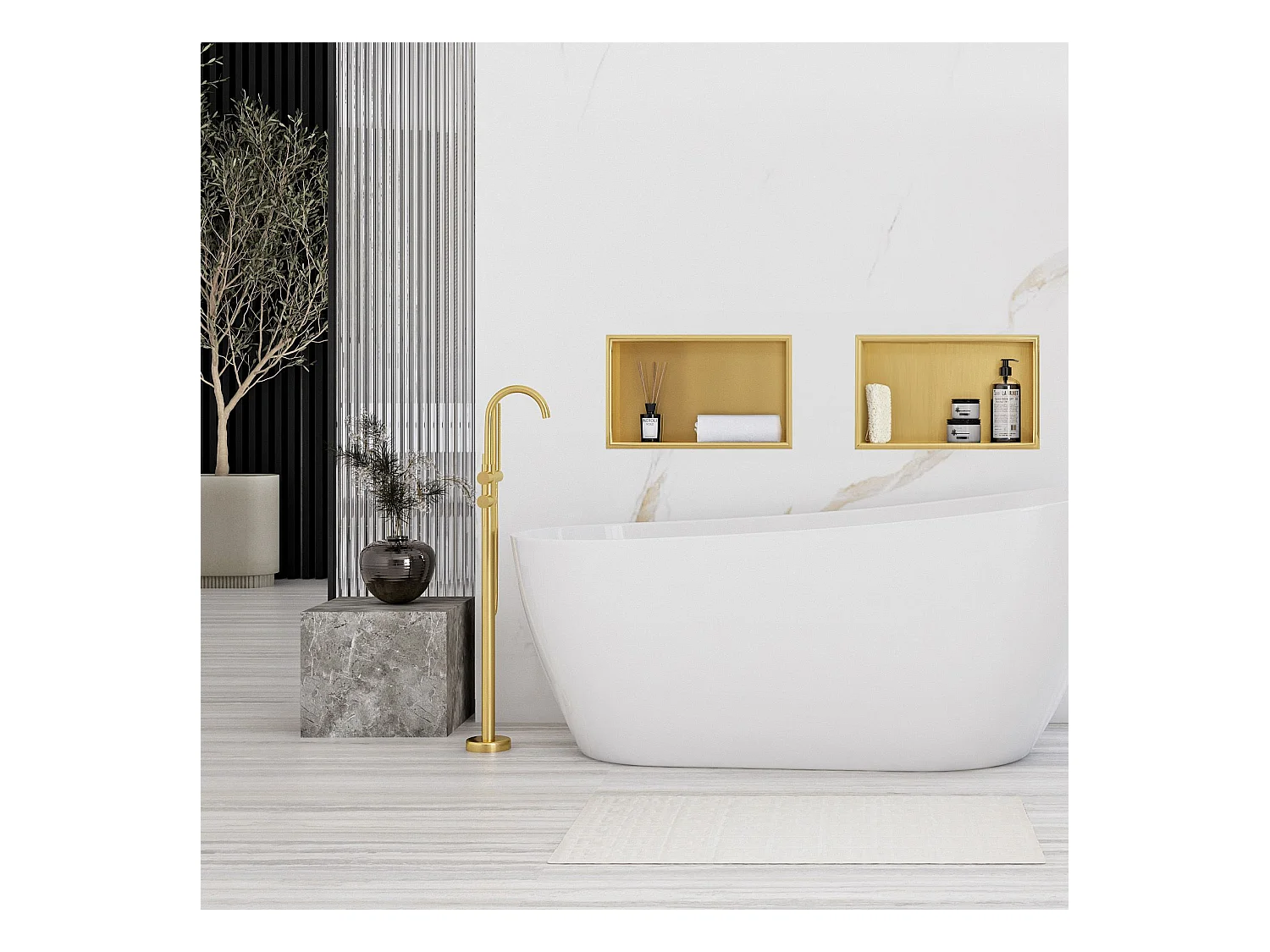 Étagère D'Encastrement Pour Salle De Bains Rea 8 30X45X10 Brush Gold