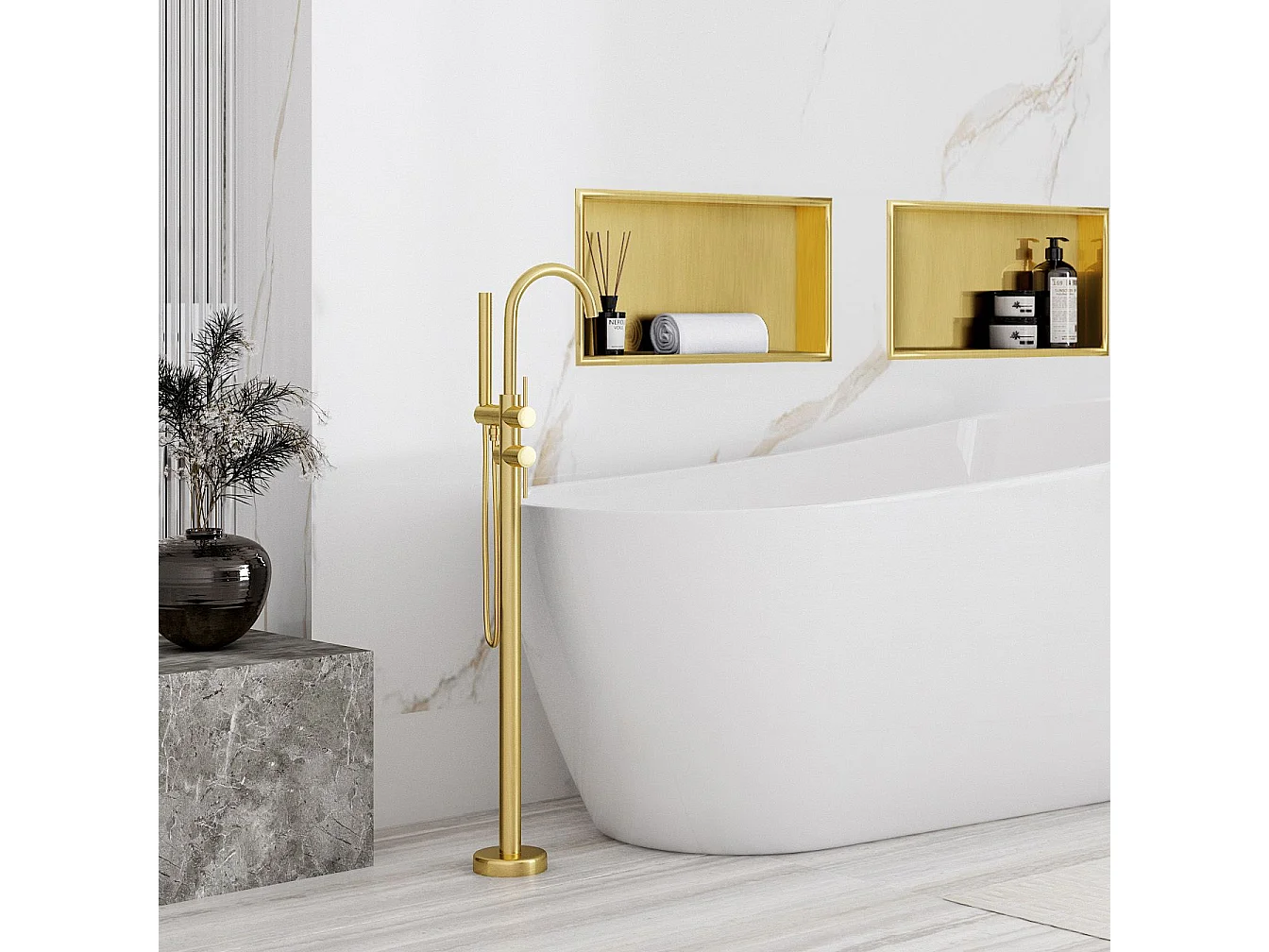 Étagère D'Encastrement Pour Salle De Bains Rea 8 30X45X10 Brush Gold