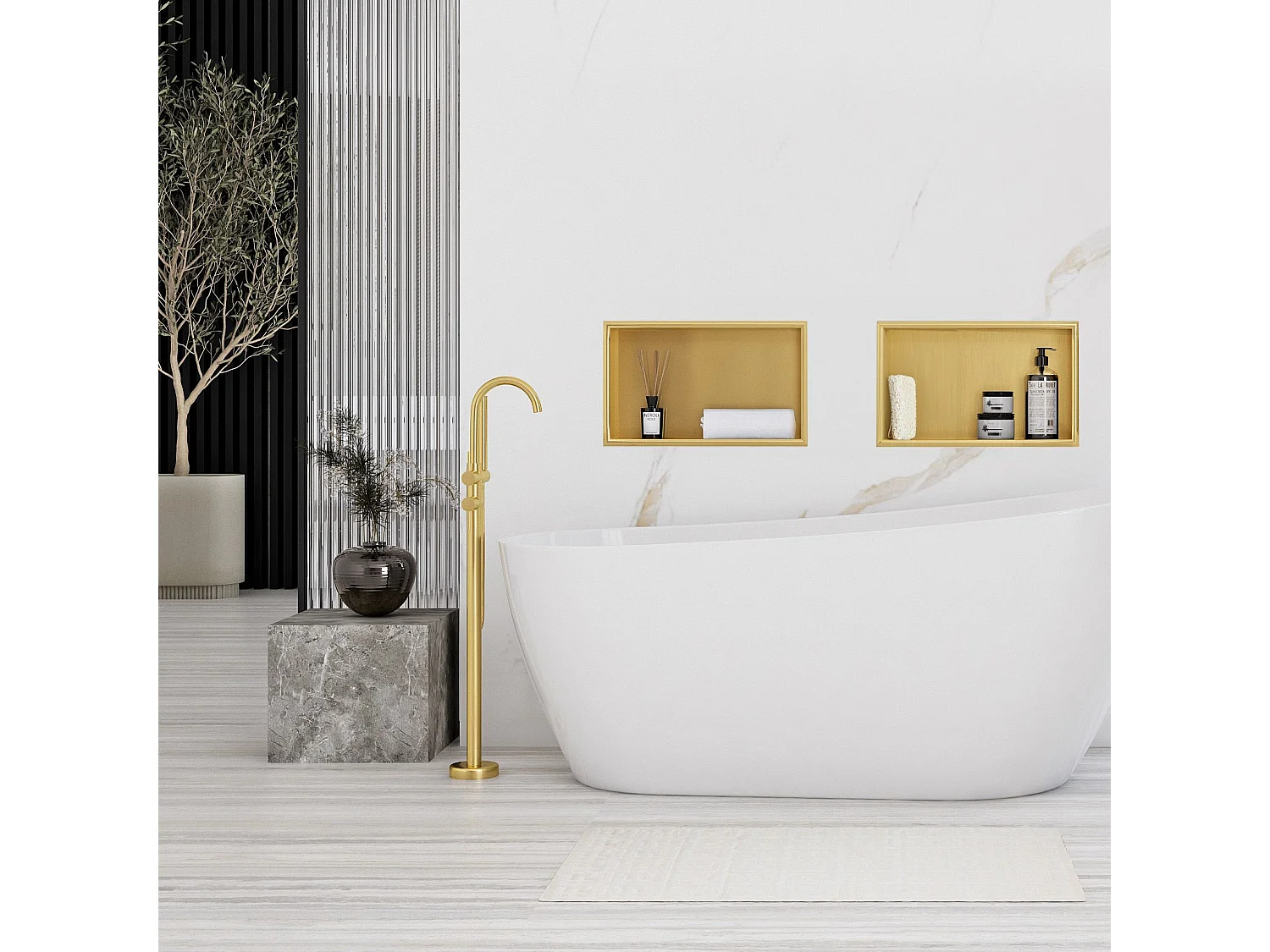 Étagère D'Encastrement Pour Salle De Bains Rea 8 30X45X10 Brush Gold