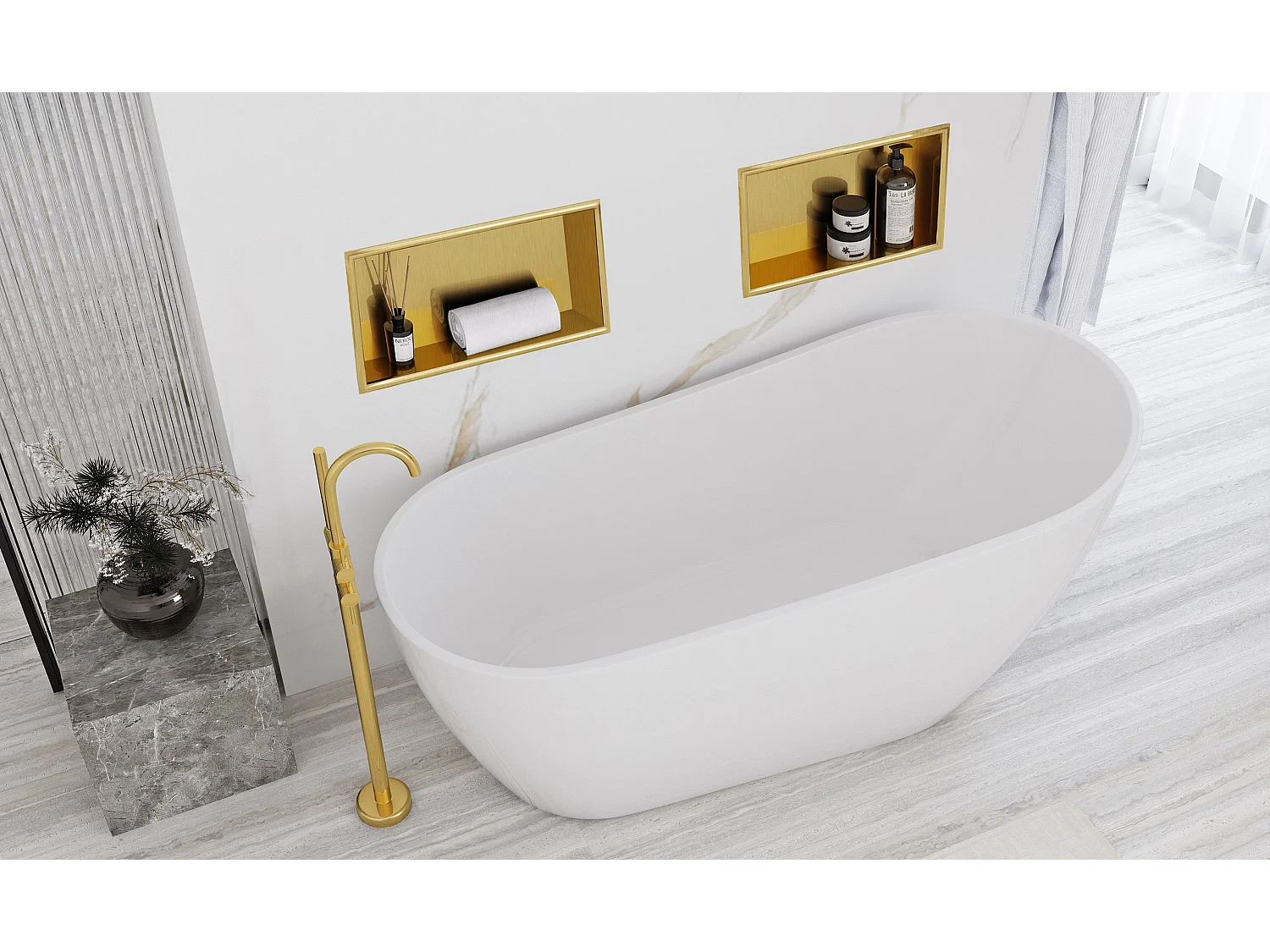 Étagère D'Encastrement Pour Salle De Bains Rea 8 30X45X10 Brush Gold