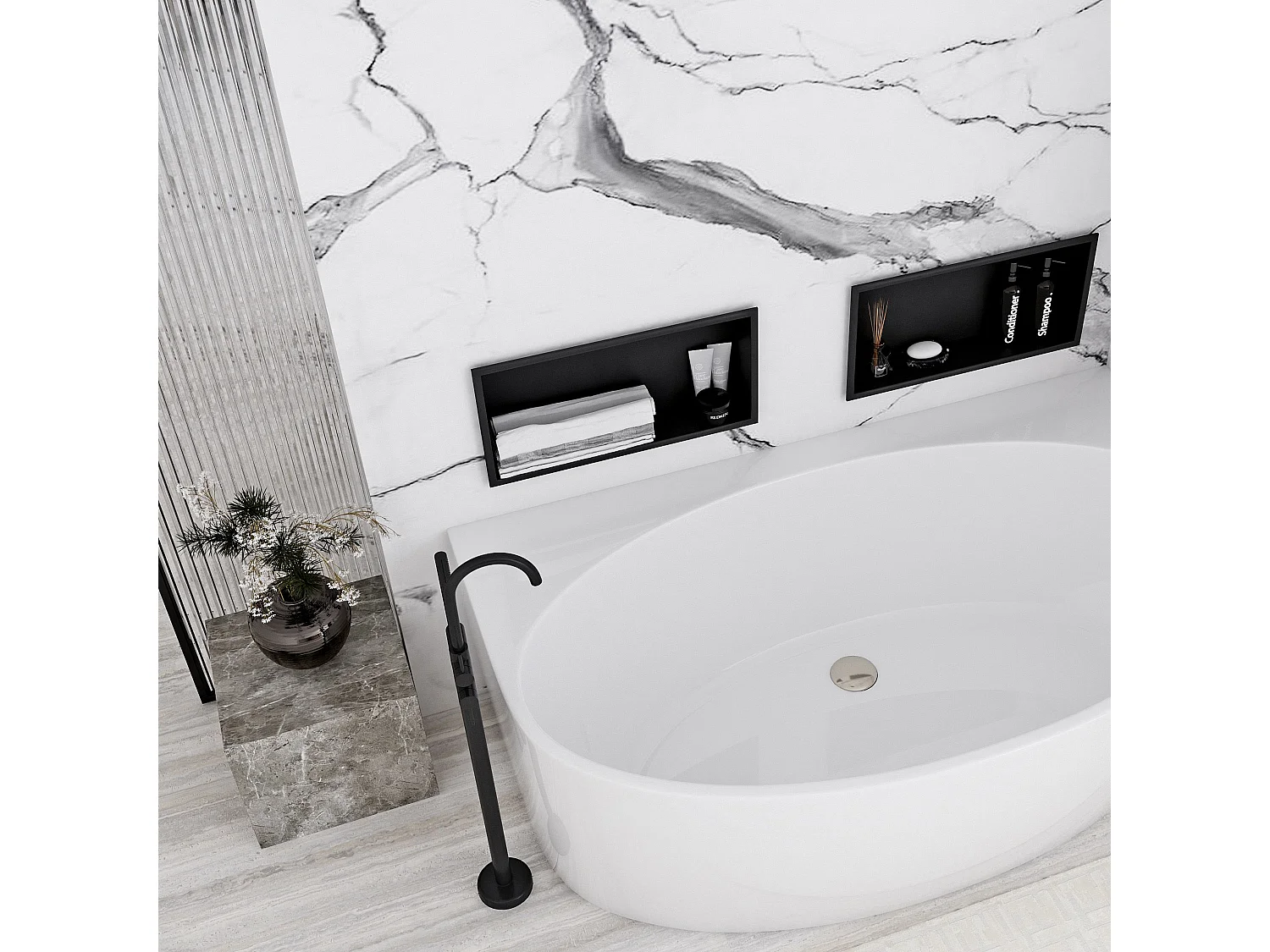 Étagère D'Encastrement Pour Salle De Bains Rea 5 30X45X10 Black