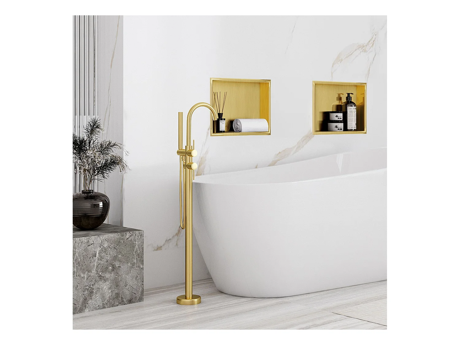 Étagère D'Encastrement Pour Salle De Bains Rea 7 30X30X10 Brush Gold