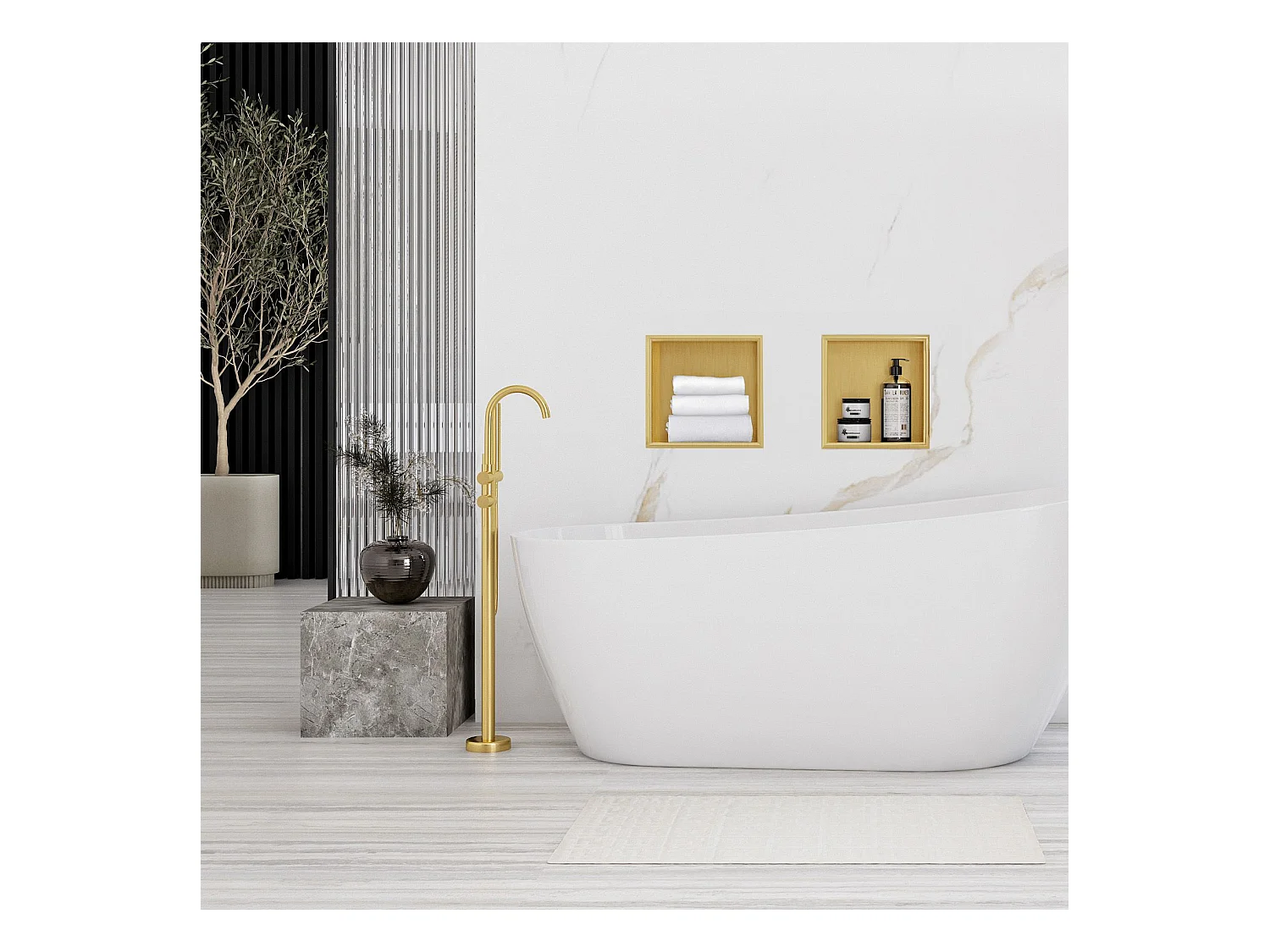 Étagère D'Encastrement Pour Salle De Bains Rea 7 30X30X10 Brush Gold