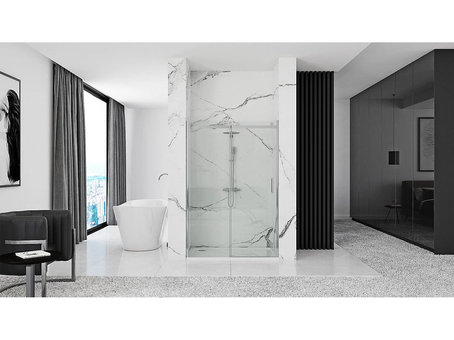 Porte De Douche Rea Nixon-2 140 Left Chrome