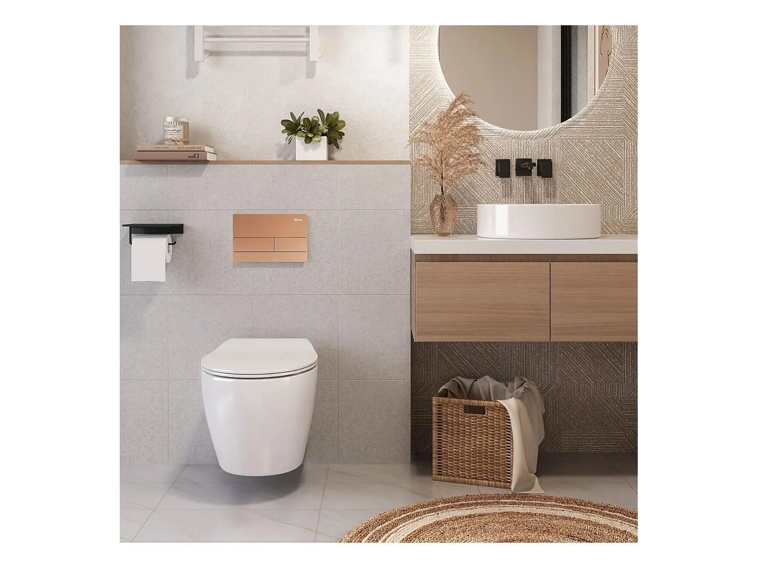 Inbouwreservoir Rea T Brush Copper + Bedieningspaneel T