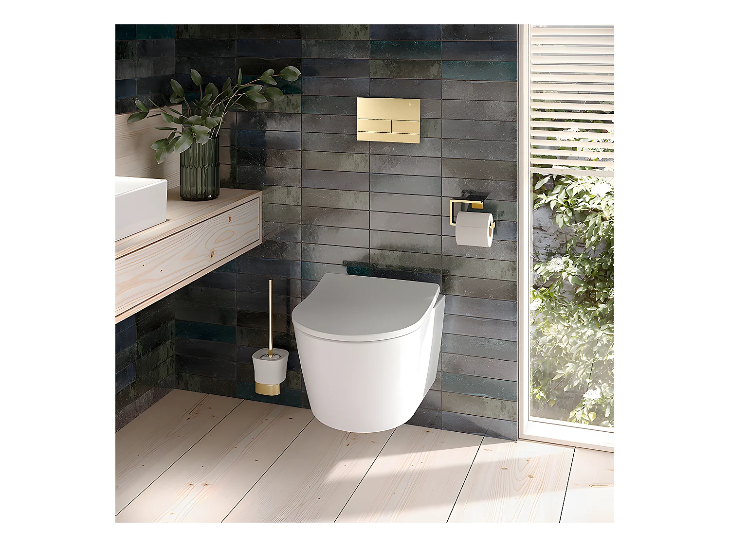 Bâti Support Rea T Brush Gold + Plaque De Commande Wc Type T