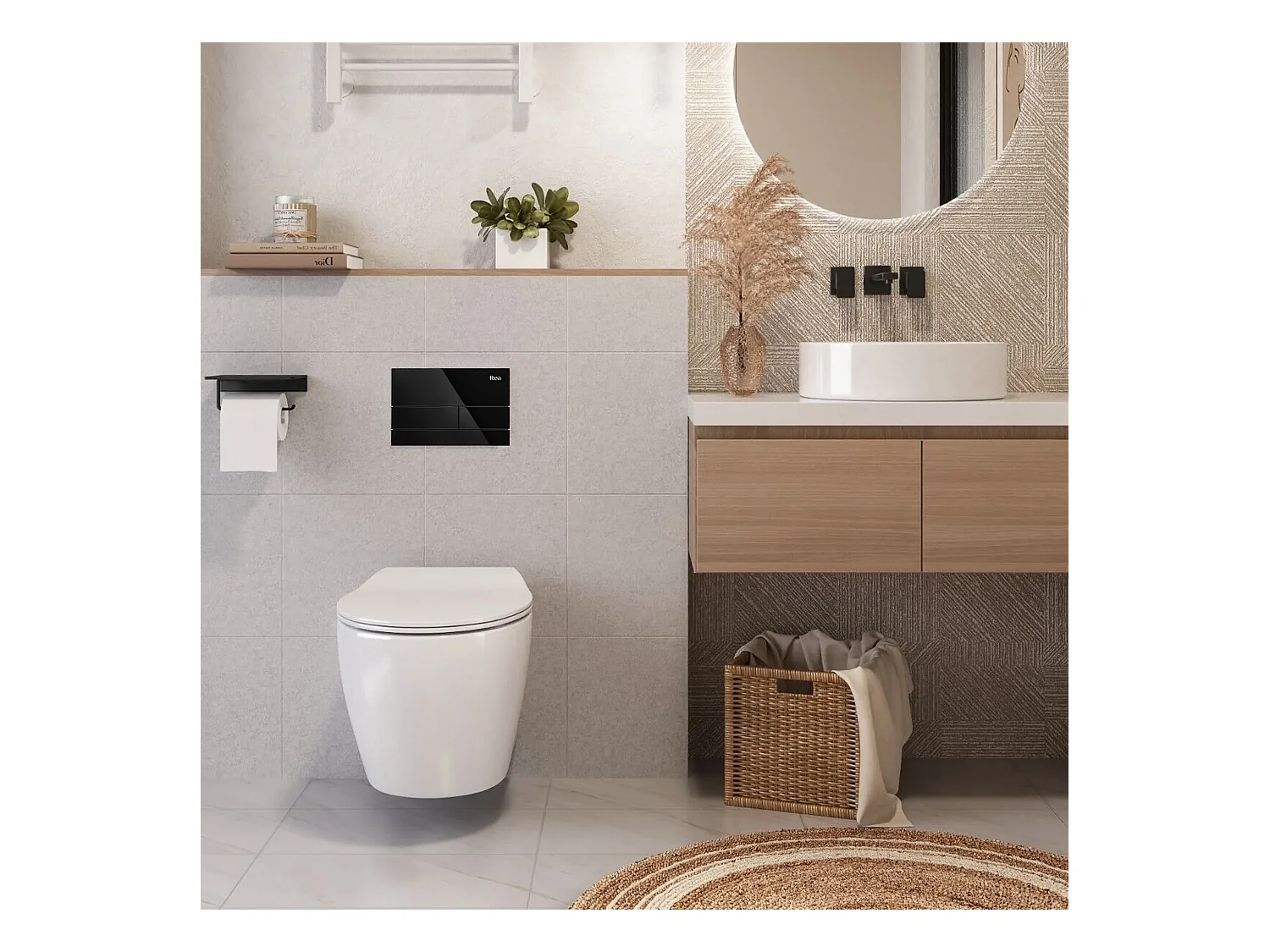 Telaio Wc Da Incasso Rea T Black + Pulsante Per Supporto Set Da Incasso Wc T