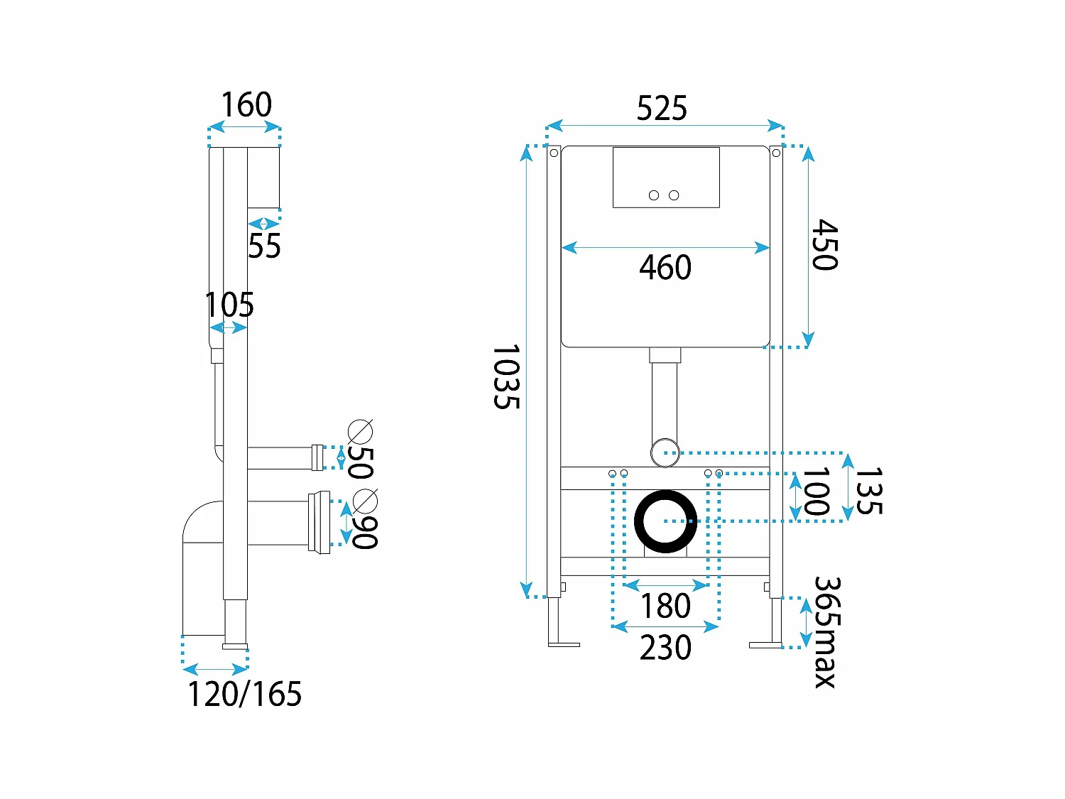 Telaio Wc Da Incasso Rea T Black + Pulsante Per Supporto Set Da Incasso Wc T
