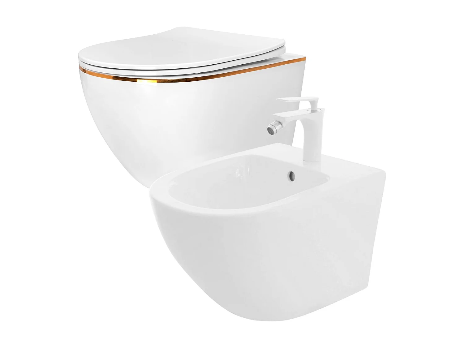 Cuvette Wc Suspendue Rea Carlo Flat White + Bidet Carlo Mini