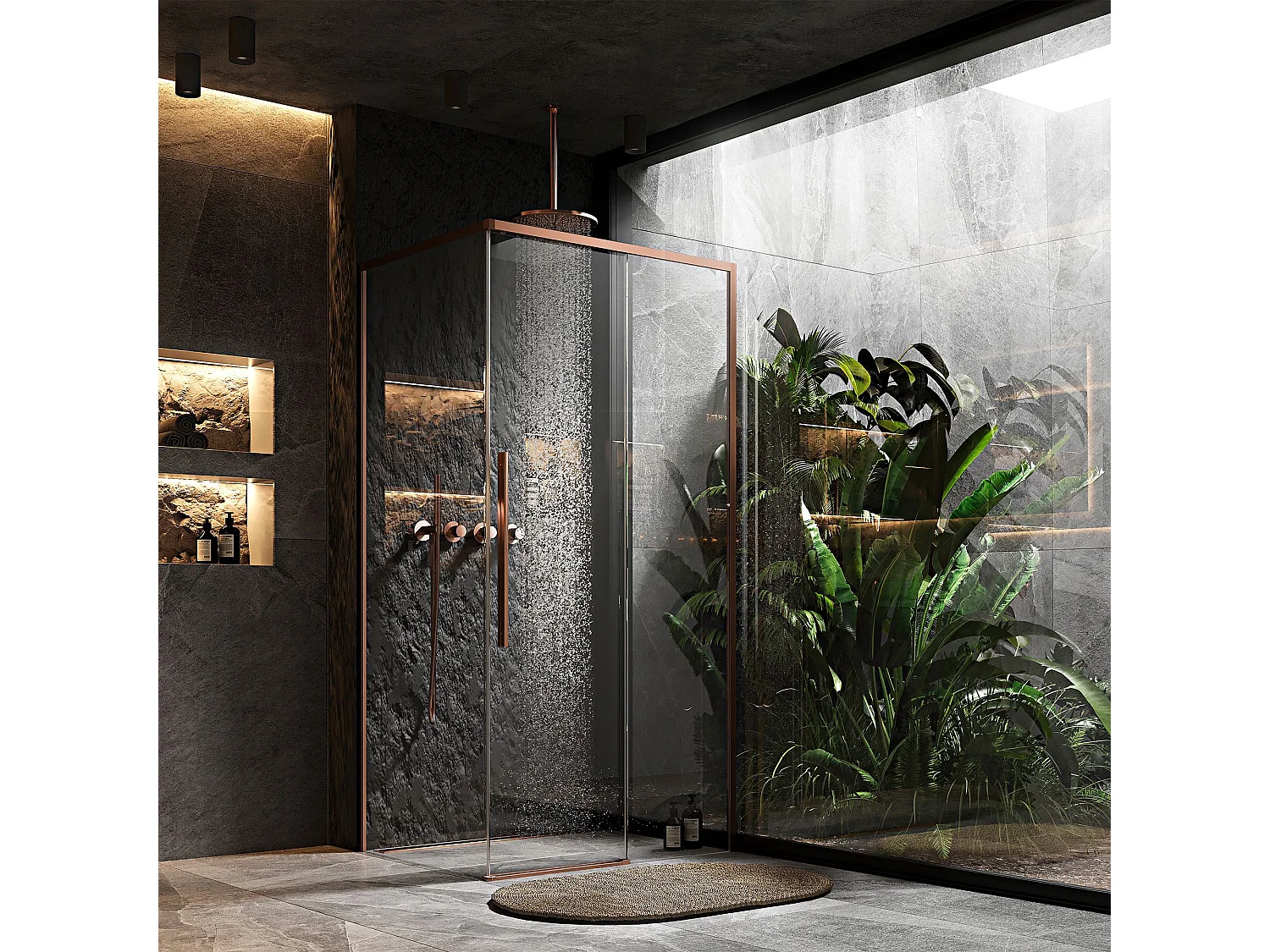 Douchecabine Rea Solar 90X90 Brush Copper + Douchebak Savoy Black