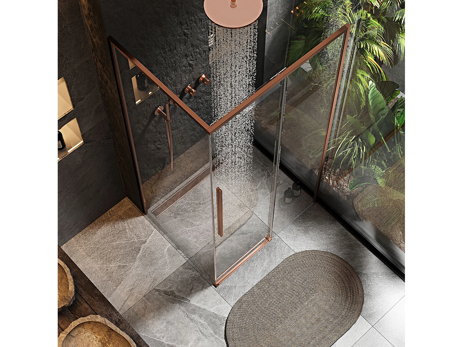 Douchecabine Rea Solar 90X90 Brush Copper + Douchebak Savoy Black