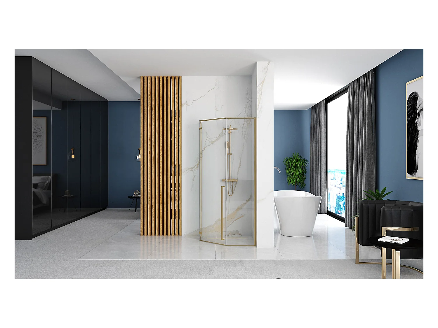 Duschkabine Rea Diamond 90X90 Brush Gold + Duschtasse Savoy White