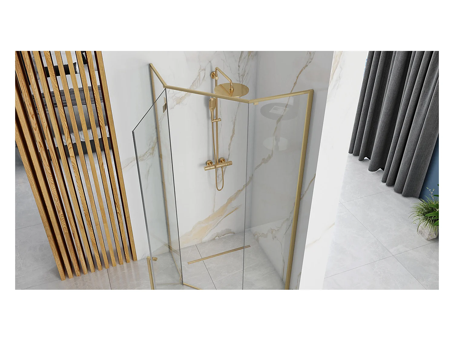 Duschkabine Rea Diamond 90X90 Brush Gold + Duschtasse Savoy White