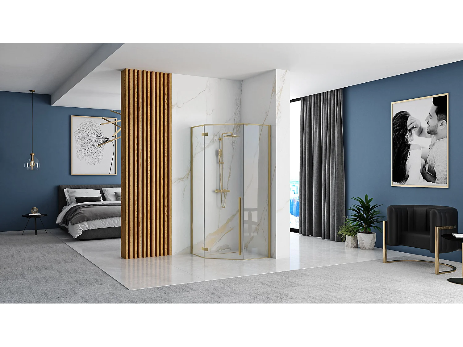 Cabine De Douche Rea Diamond 90X90 Brush Gold + Receveur De Douche Savoy White